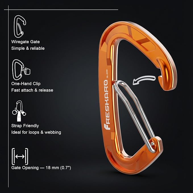 FresKaro 15kN-3372lbs Heavy Duty Wiregate Carabiners, Reliable Time-Tested - Image 3