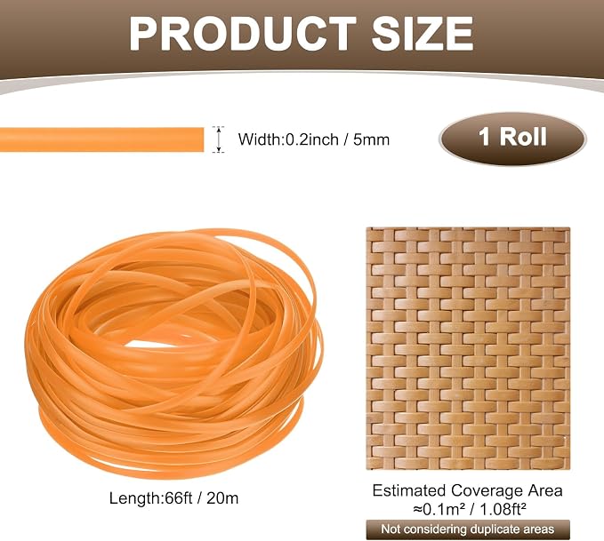 M METERXITY 1-Pack Wicker Repair Kit, 5mm x 66ft/20m Plastic Flat Rattan - Image 3