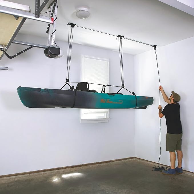 Teal Triangle Heavy Duty Elite Kayak Hoist, Easy-Lift Garage Pulley System - Image 6