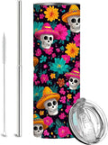 Firmiso 20 oz Tumbler｜Skinny Insulated Travel Mug｜Sombrero Skull Floral by Firmiso