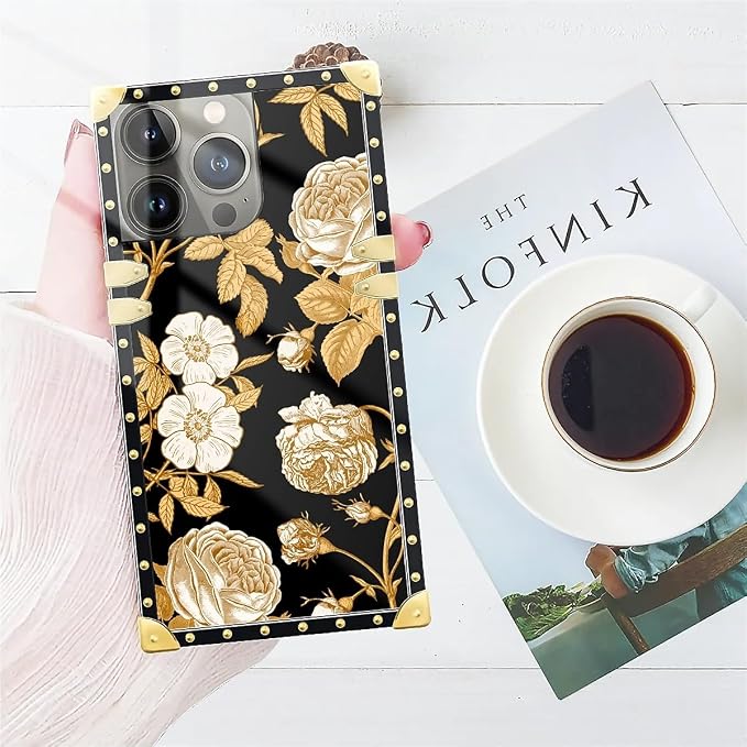 Compatible with iPhone 14 Pro Case, Blooming Rose Golden Flower Luxury Golden - Image 7