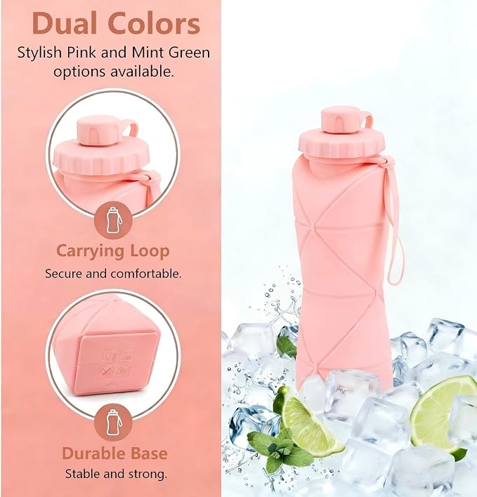 Collapsible Travel Water Bottle 20oz, Foldable Silicone Lightweight Reusable - Image 4