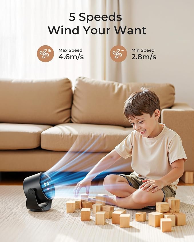 Koonie Desk Fan, LED Display Mini Table Fan, Rechargeable Personal Fan - Image 3