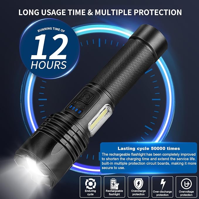 BERCOL Flashlights High Lumens Rechargeable, 90000 Lumens Super Bright Led - Image 7