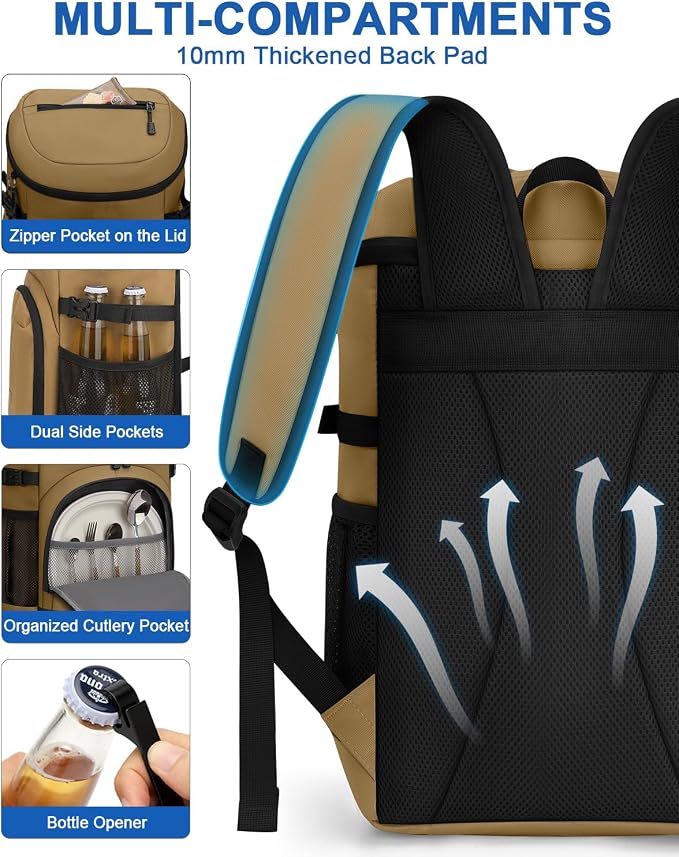 Pritent Cooler Backpack for Men Women Insulated Waterproof Backpack Cooler Leak - Image 6