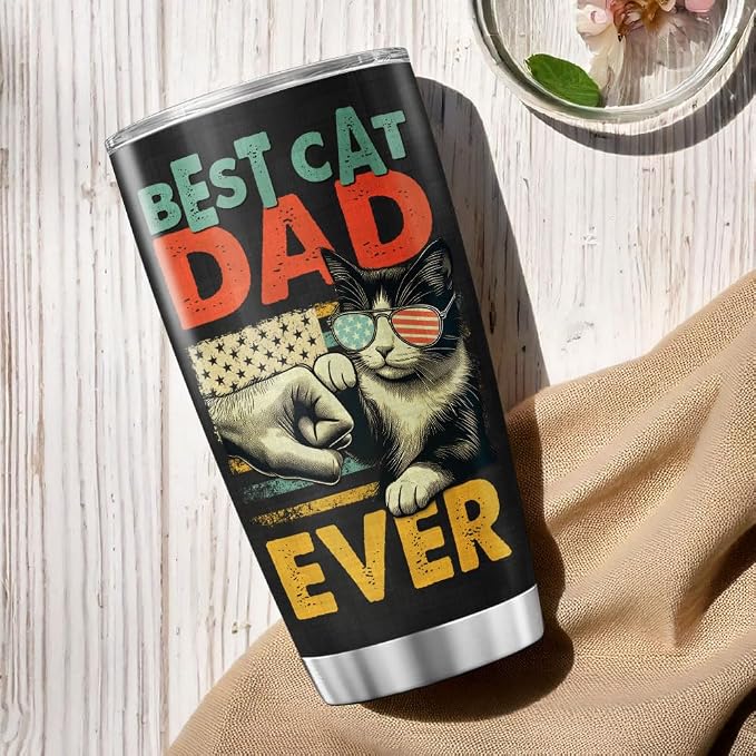 Best Cat Dad Ever 20oz Tumbler, Funny Fist Bump Design, Insulated Stainless - Image 5