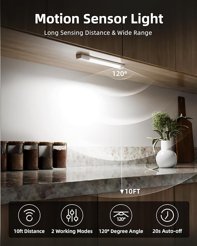 EZVALO 3 Pack 8” Motion Sensor Light Indoor, Wireless Under Cabinet Lighting - Image 2