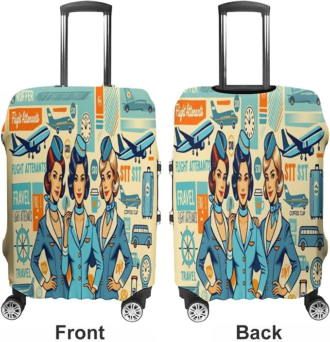 Flight Attendants Travel Vintage Style Retro Stretch Luggage Cover, Washable - Image 3