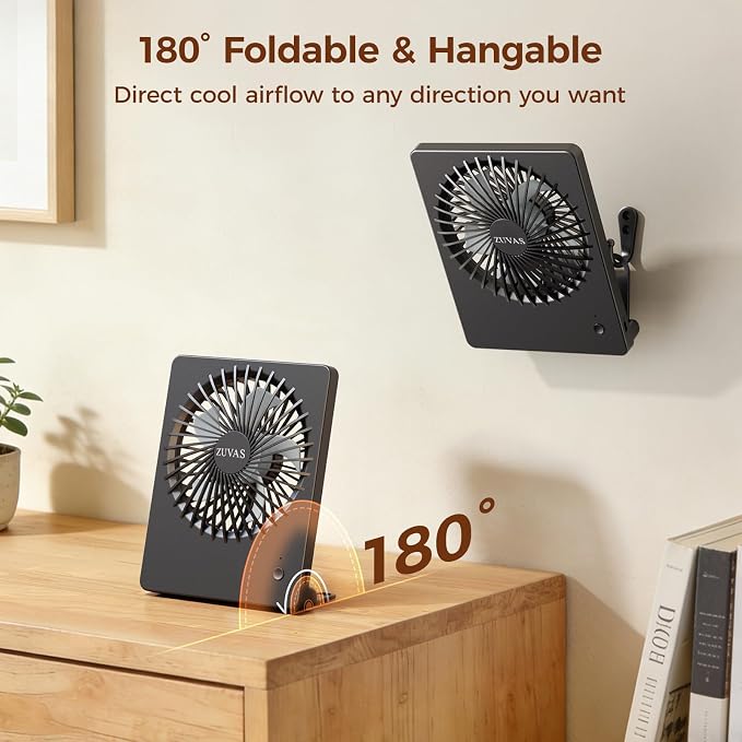 Zuvas Desk Fan Battery Operated Fan Rechargeable 180°Tilt Folding Personal Fan - Image 6