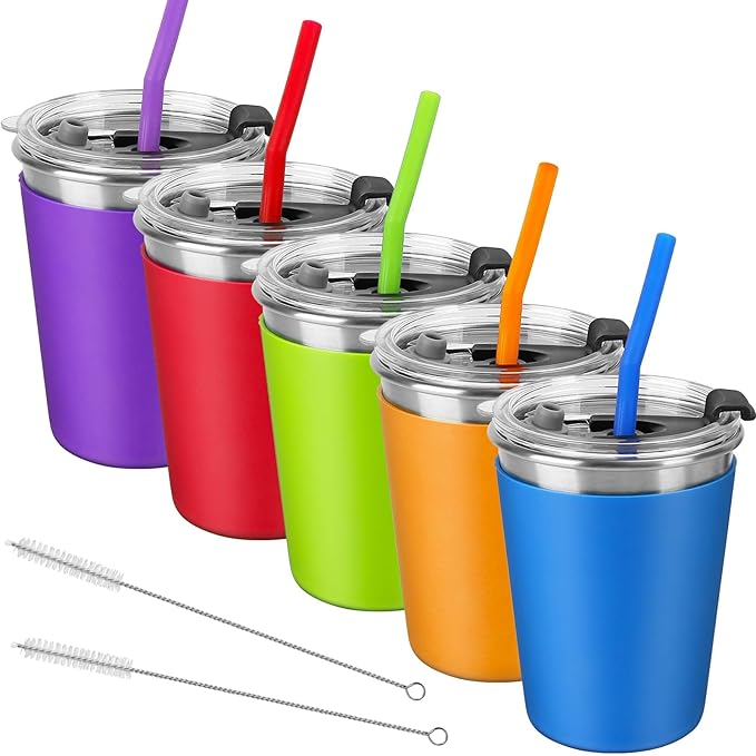 Kids Cups with Lids and Straws, 12oz Kids Tumblers with Straws and Lids Spill by Vermida