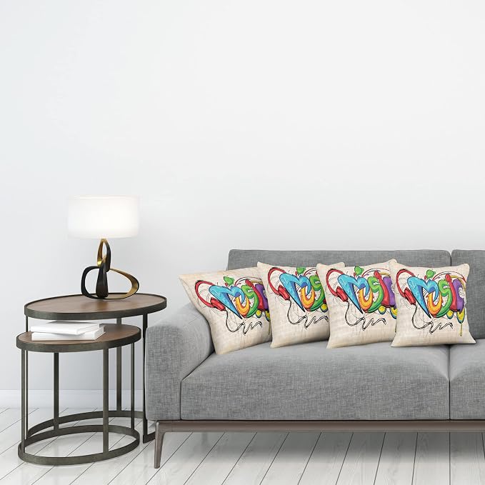 Ambesonne Music Throw Pillow Cushion Case Pack of 4, Illustration of Graffiti - Image 3