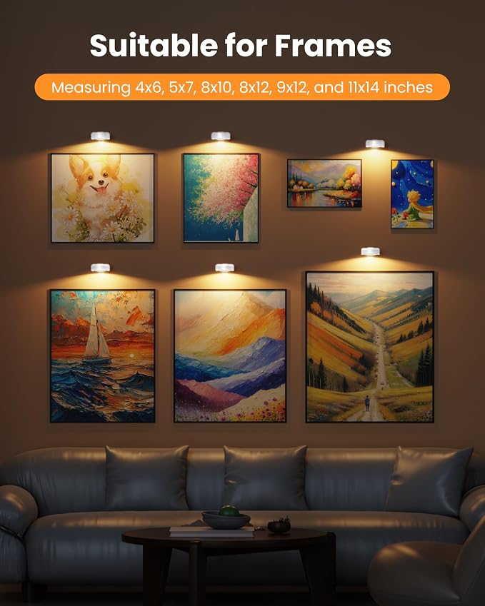 Picture Lights for Wall, Wireless 2000mAh Rechargeable Magnetic LED Puck Lights - Image 4