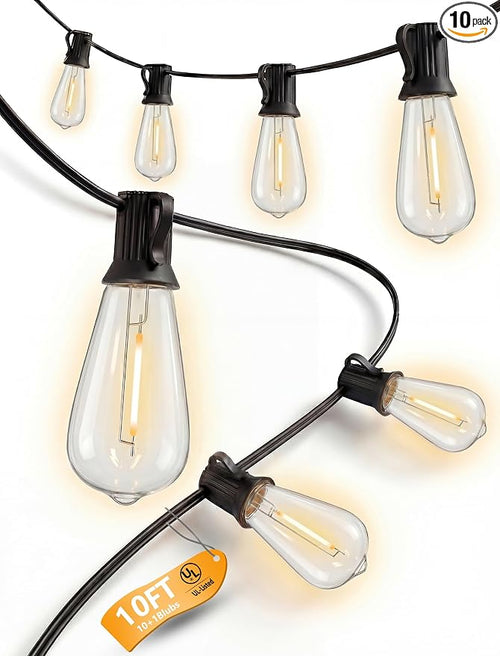 10FT Outdoor String Lights, ST40 Shatterproof Vintage Edison Bulbs, Indoor by Konictom