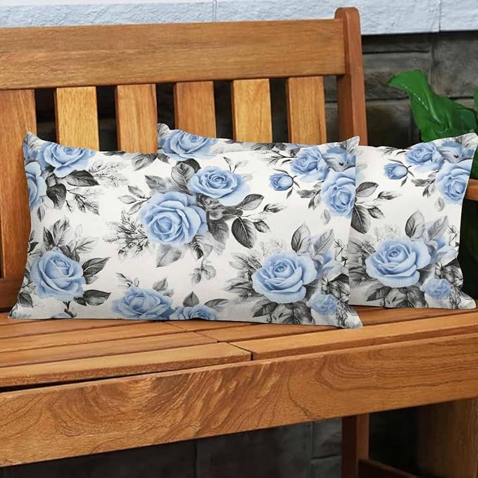 EKOBLA Farmhouse Throw Pillow Covers Blue Flowers Leaves Watercolor Floral - Image 4