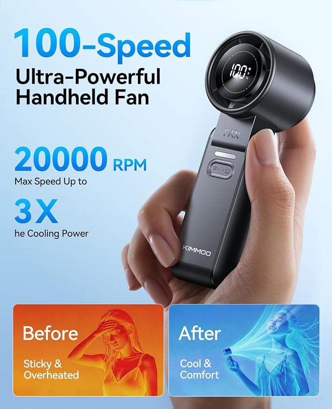 KIMMOO 2 Pack Black Portable Handheld Turbo Fan-100 Speeds, Powerful 20000 RPM - Image 5