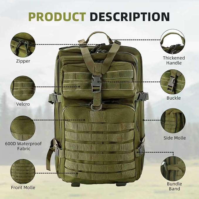 aiGear 45L Tactical Backpack for Men, All-Weather Military Assault Rucksack - Image 3