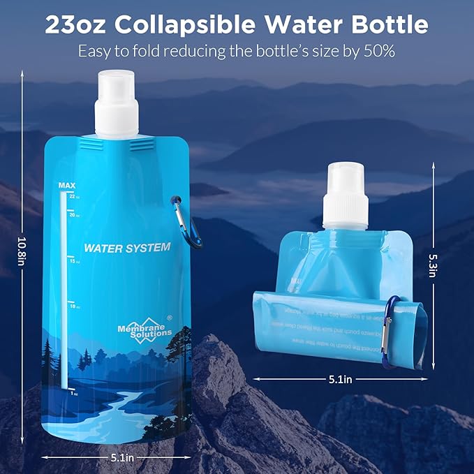 Membrane Solutions Collapsible Water Bottle 23oz, Foldable Pouch Water Bottle - Image 2