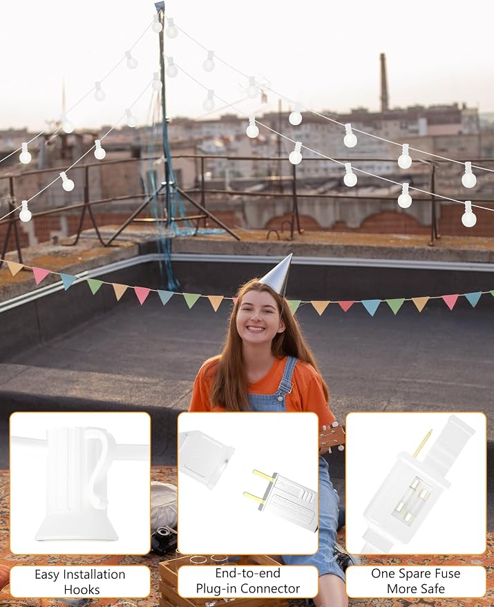 SUNSGNE White String Lights Outdoor, 50FT White Outdoor Lights - Image 8