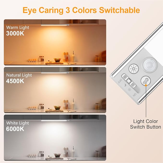 Gritin 14.7inch Under Cabinet Lighting Rechargeable 2 Pack- 3 Color Temps&5 - Image 4