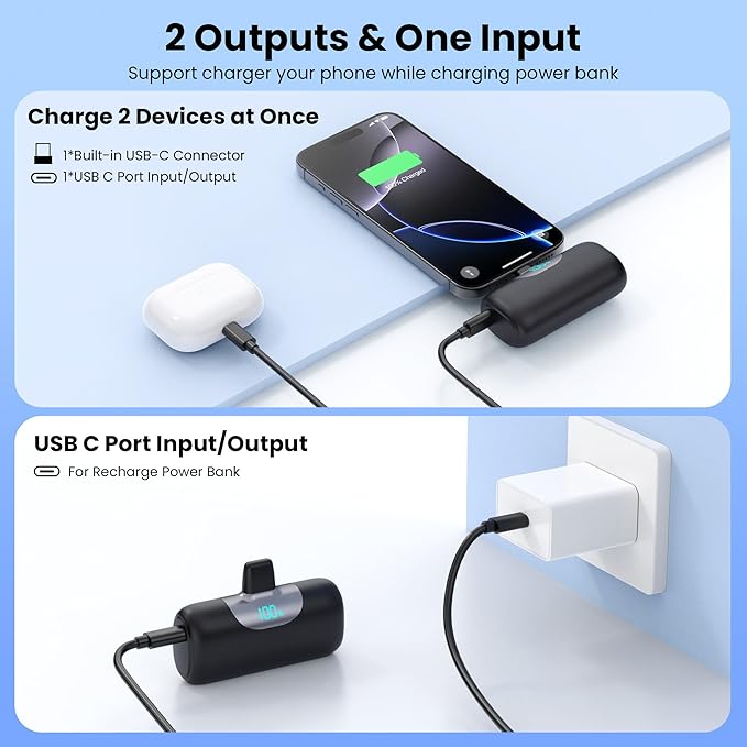 Mini Portable Charger for iPhone 17/16, 5500mAh LCD Display USB C Power Bank - Image 5