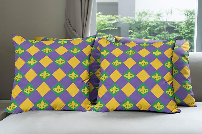 Ambesonne New Orleans Throw Pillow Cushion Case Pack of 4, Mardi Gras Themed by Ambesonne