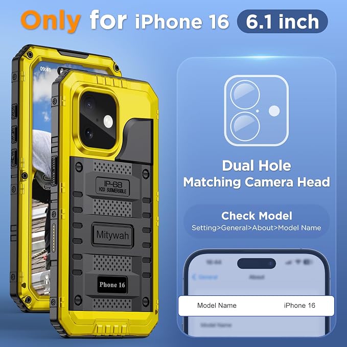 Mitywah Waterproof Case for iPhone 16, Shockproof Heavy Duty Case - Image 2
