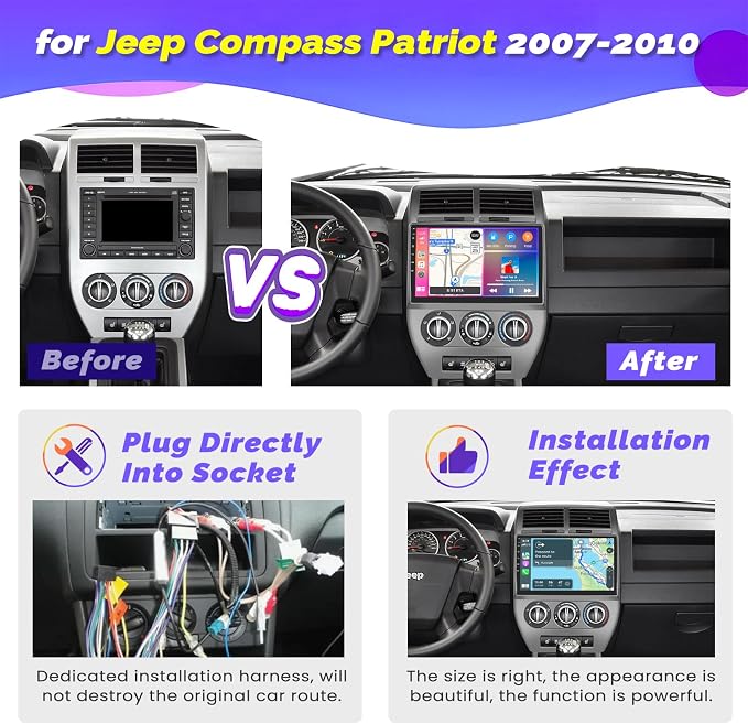 Android 15 Car Stereo for Jeep Compass Patriot 2007-2010, Hikity 9 Inch - Image 2