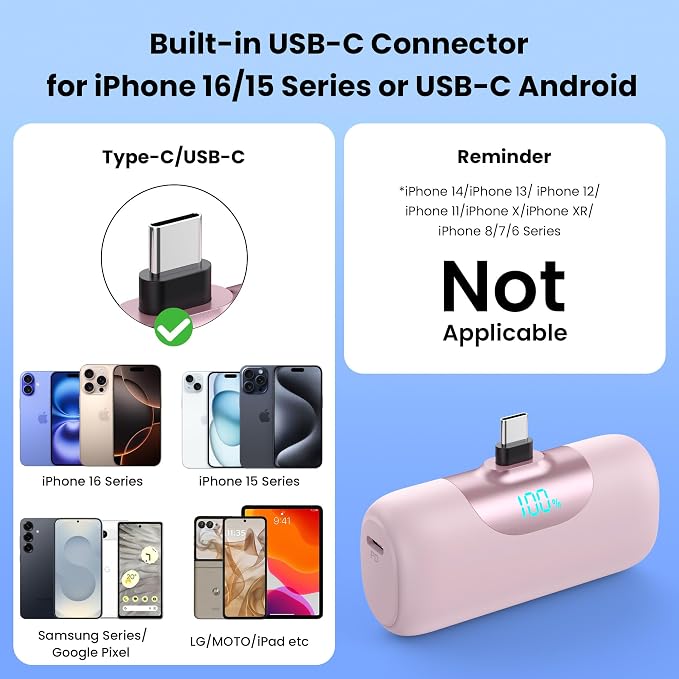 Mini Portable Charger for iPhone 17, 5500mAh LCD Display USB C Power Bank - Image 2
