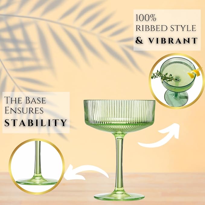 Khen Shatterproof Acrylic Ribbed Vintage Art Deco Martini, Champagne & Cocktail - Image 5
