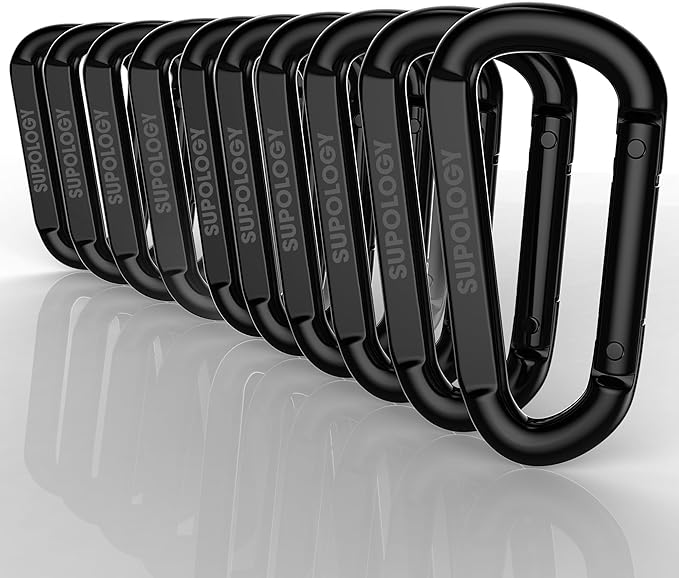 Heavy Duty Carabiner Clip, Steel Carabiners 1100lbs 3" D Shaped Spring Hook by SUPOLOGY