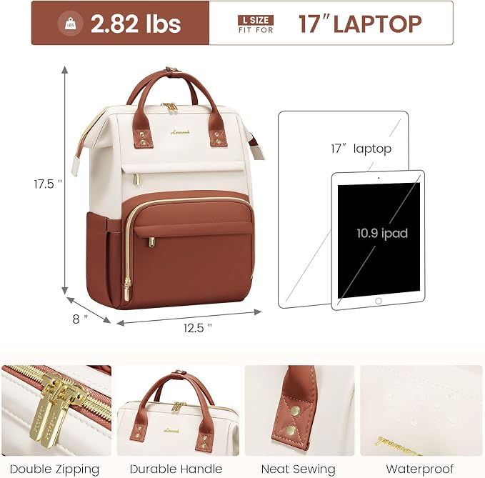 LOVEVOOK Leather Backpack for Women, 17 inch Leather Laptop Backpack Women - Image 4