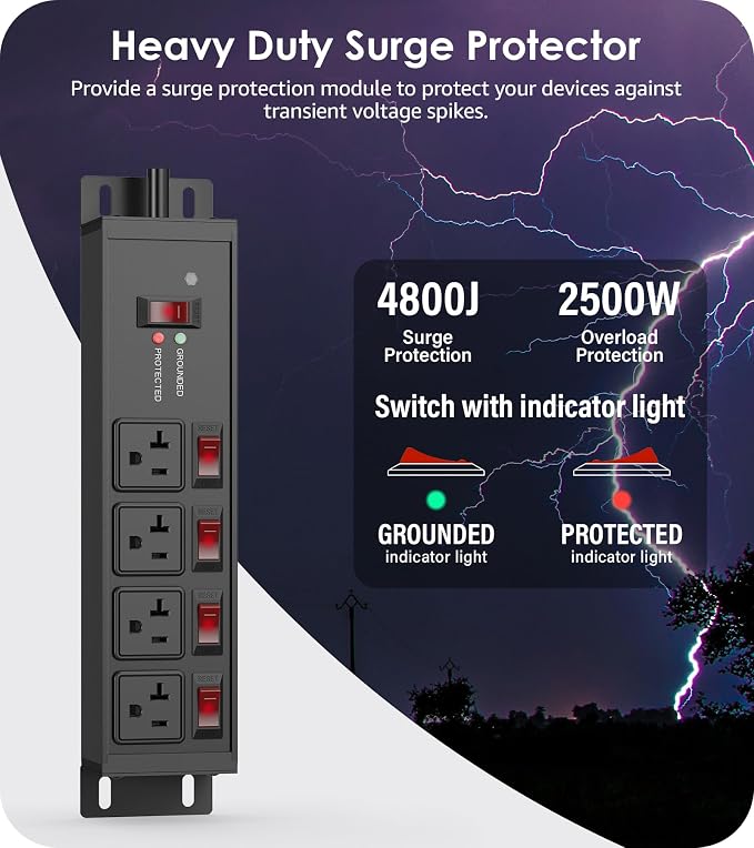 CCCEI Heavy Duty Surge Protector Power Strip 20 Amp Individual Switches. 6FT 12 - Image 2