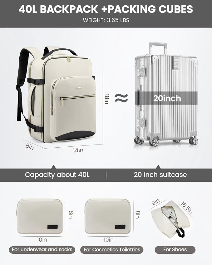 LOVEVOOK Travel Backpack for Women & Men 40L, Airline Approved Carry On - Image 5