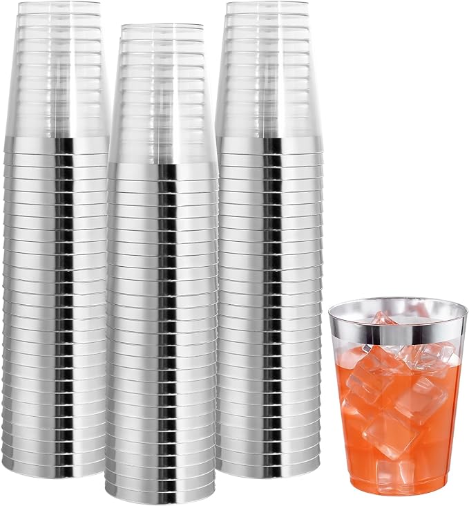 I00000 100PCS Silver Plastic Cups, 10 oz Clear Plastic Cups by I00000