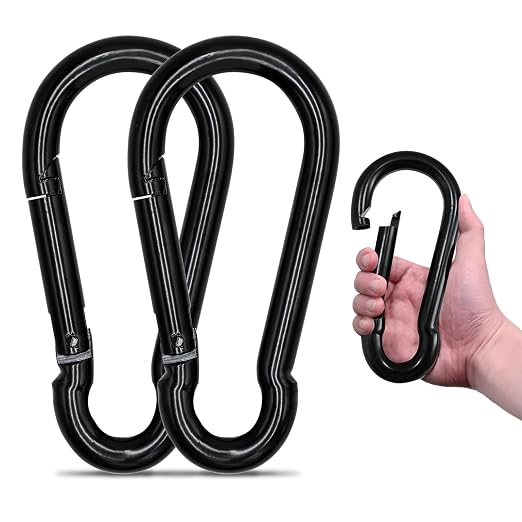 Large Carabiner Clip Hook, 7 inch 2 pcs Black Heavy Duty Spring Snap Hook Key by KINLINK