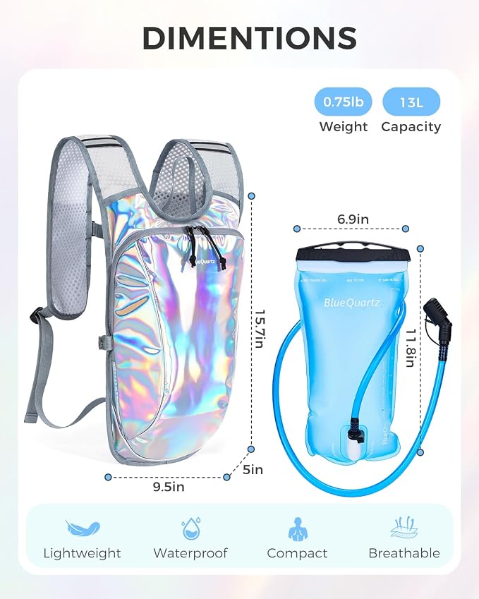 Blue Quartz Rave Hydration Backpack, Reflective Hiking Pack - Image 8