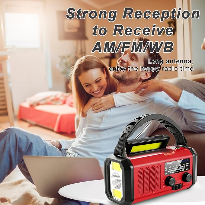 Leaton Weather Radio, Emergency Crank Radio AM/FM/NOAA Solar/Hand Crank/USB - Image 7