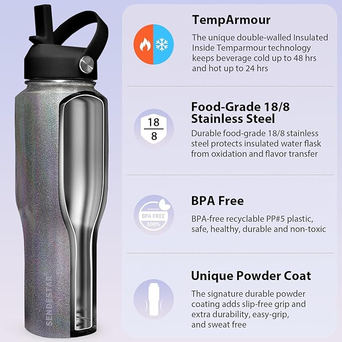 SENDESTAR Water Bottle, Wide Mouth Stainless Steel Vacuum Insulated Double Wall - Image 4