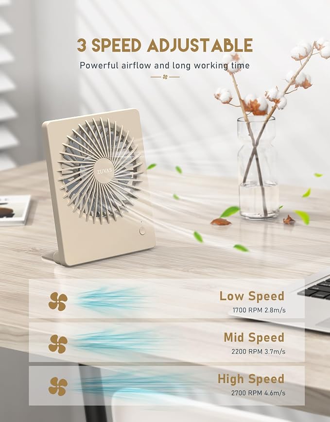 Zuvas Desk Fan Battery Operated Fan Rechargeable 180°Tilt Folding Personal Fan - Image 3