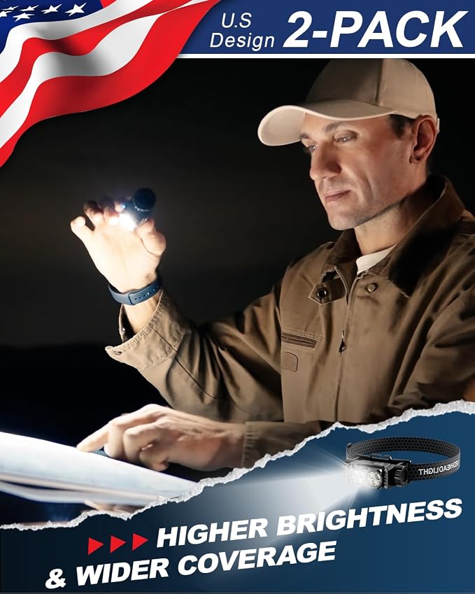 Headlamp Rechargeable 2PCS, 4500L Super Bright Light Bright LED Rechargeable - Image 2