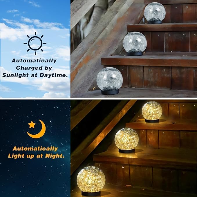SyouHome Solar Garden Lights Outdoor Waterproof, 4 Pack 30 LEDs Cracked Glass - Image 3