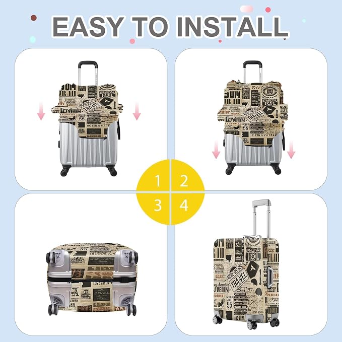 ANNA QUEEN Vintage Travel Collage Luggage Cover, Retro Suitcase Protector - Image 5