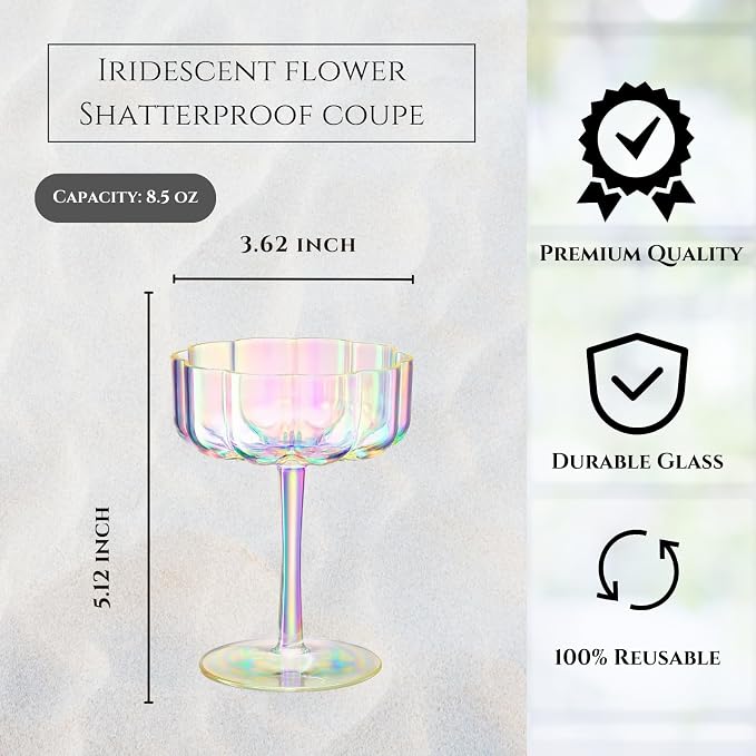Khen Shatterproof Acrylic Flower Wavy Vintage Art Deco Martini, Champagne & - Image 3