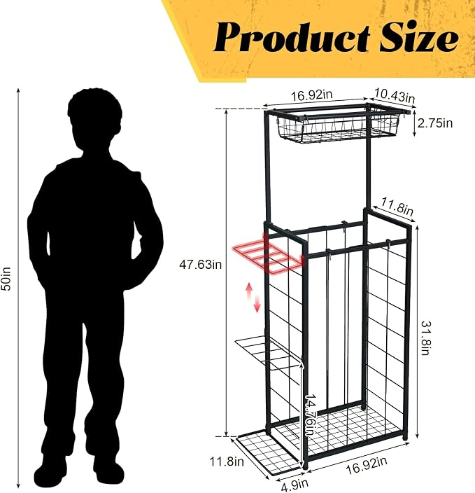 Sports Equipment Organizer, Small Garage Ball Storage Rack - Image 7