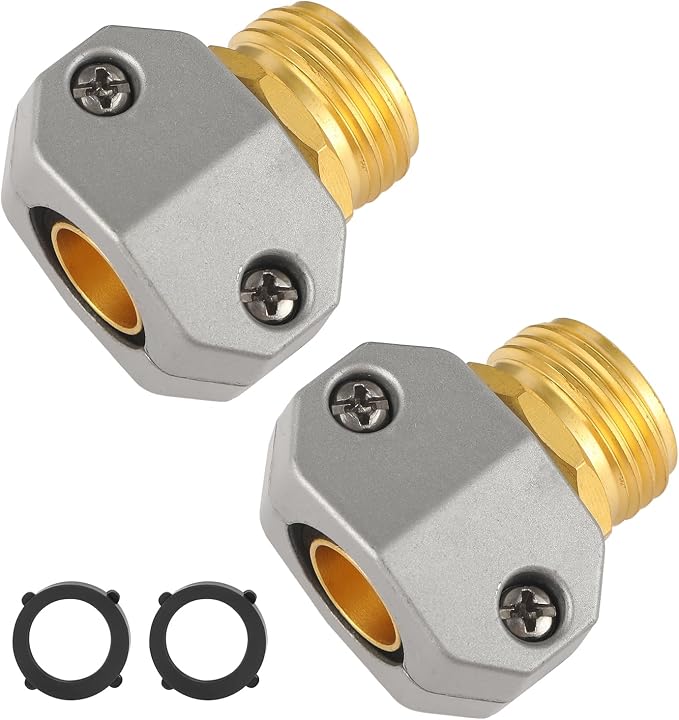 Garden Hose Repair Kits, 2 Pack Brass Water Hose Connector, Fit 3/4" and 5/8" by AuySier