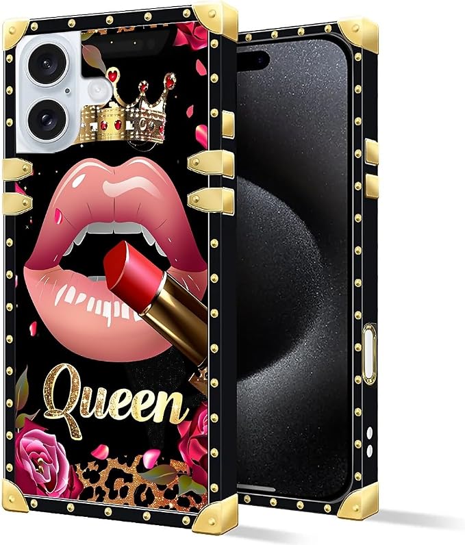 Compatible with iPhone 16 Case, Glitter Red Rose Queen Leopard Lipstick Luxury - Image 2