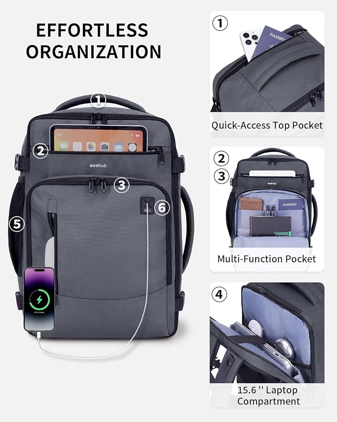ECOHUB 17" Small Travel Backpack, United Airlines Personal Item Bag 17x10x9 - Image 4