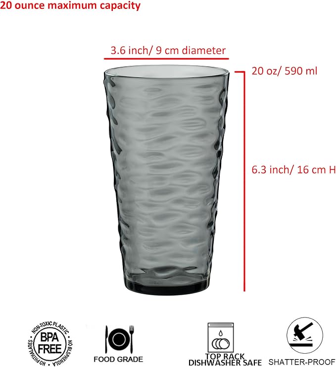 20-ounce Plastic Tumblers, Acrylic Drinking Glasses High-Balls, Shatter-Proof - Image 2