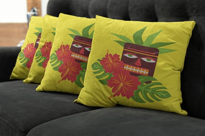Ambesonne Luau Throw Pillow Cushion Case Pack of 4, Vibrant Composition of a - Image 7