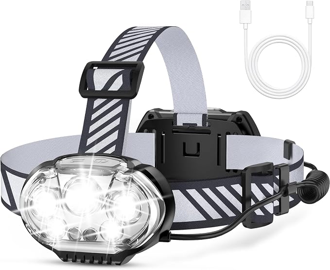 MIOISY Rechargeable Headlamp, Ultra-Bright 5 LED Head Lamp by MIOISY